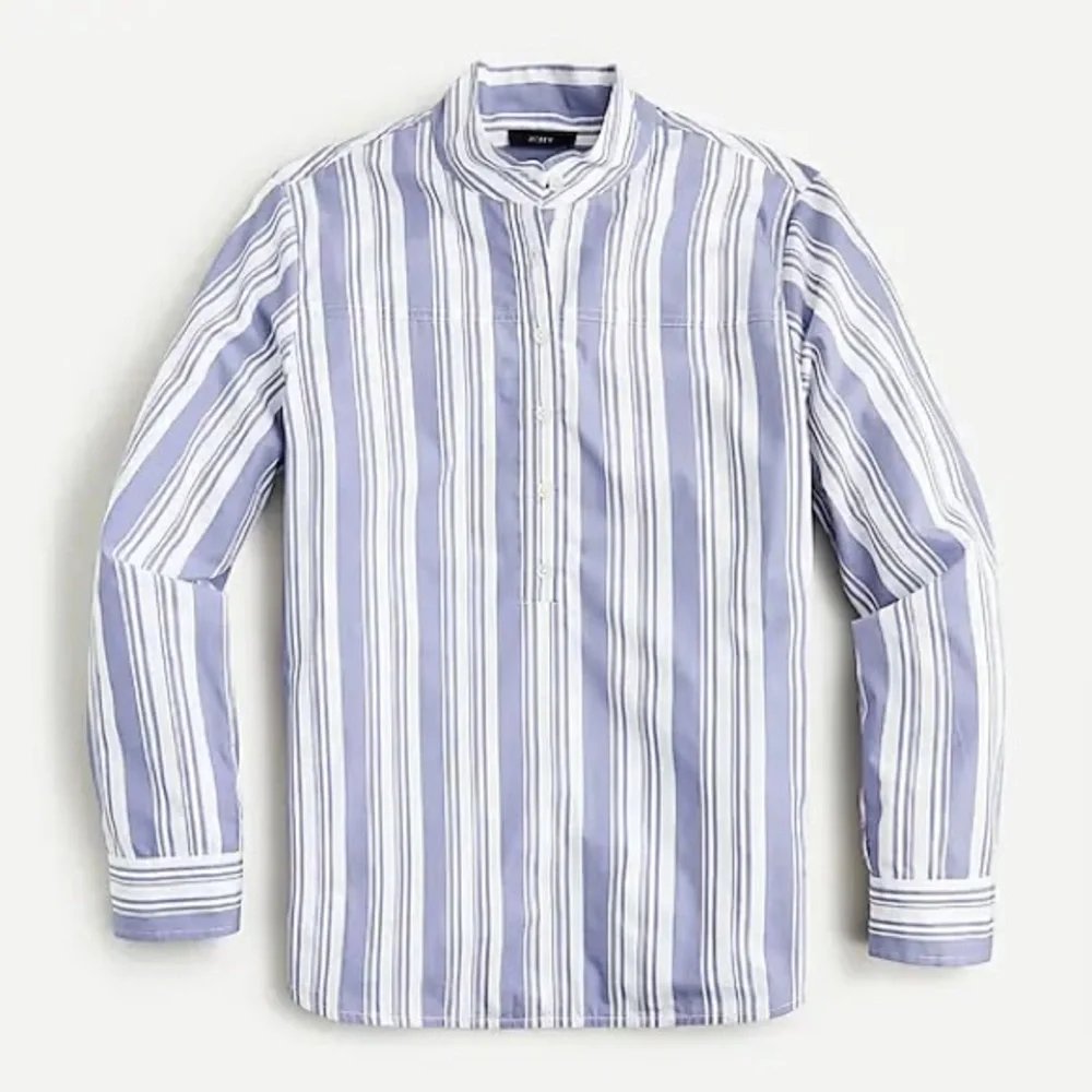 J. Crew Band-Collar Cotton Poplin Tunic in Stripe | Blue and White | 8 - Picture 1 of 7